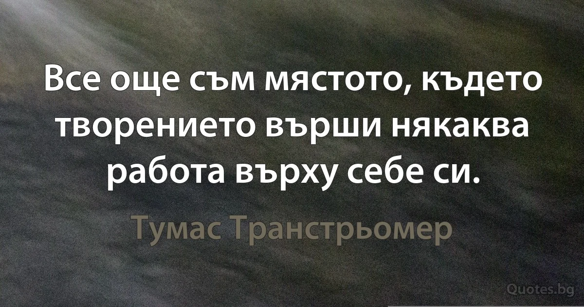 Все още съм мястото, където творението върши някаква работа върху себе си. (Тумас Транстрьомер)