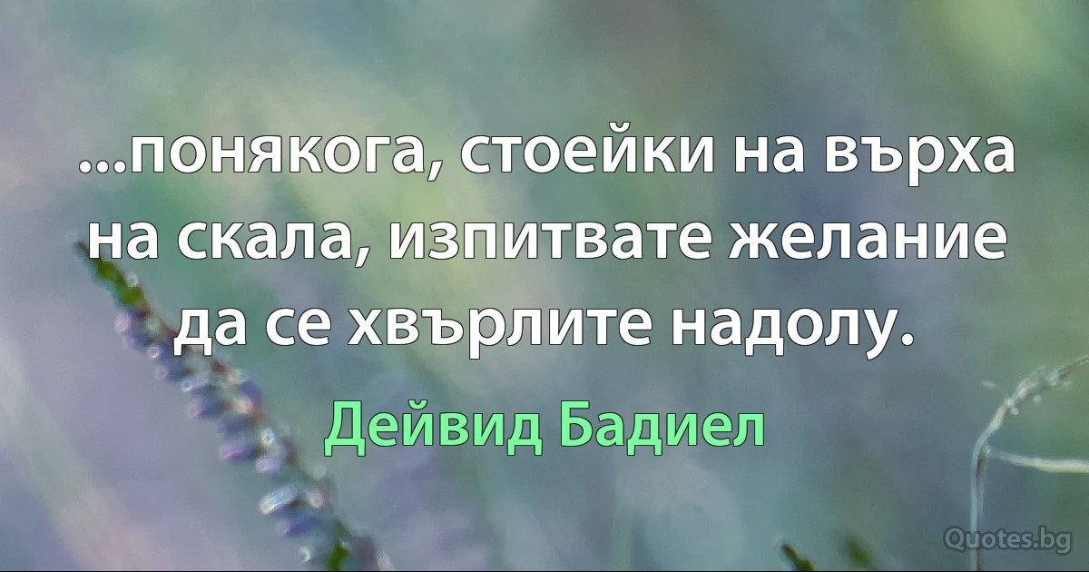 ...понякога, стоейки на върха на скала, изпитвате желание да се хвърлите надолу. (Дейвид Бадиел)