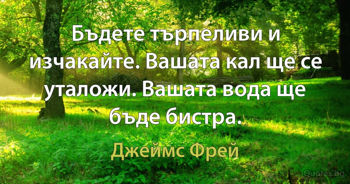 Бъдете търпеливи и изчакайте. Вашата кал ще се уталожи. Вашата вода ще бъде бистра. (Джеймс Фрей)