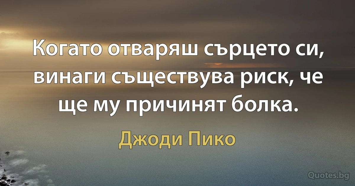 Когато отваряш сърцето си, винаги съществува риск, че ще му причинят болка. (Джоди Пико)