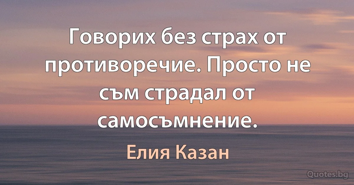 Говорих без страх от противоречие. Просто не съм страдал от самосъмнение. (Елия Казан)