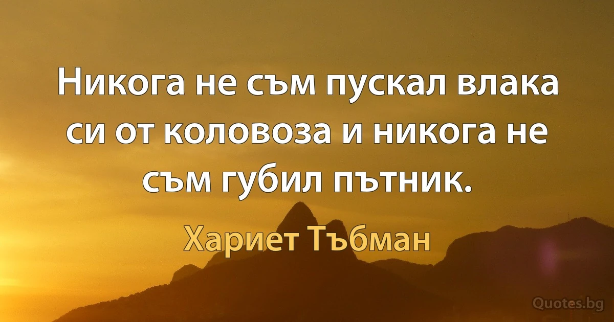 Никога не съм пускал влака си от коловоза и никога не съм губил пътник. (Хариет Тъбман)