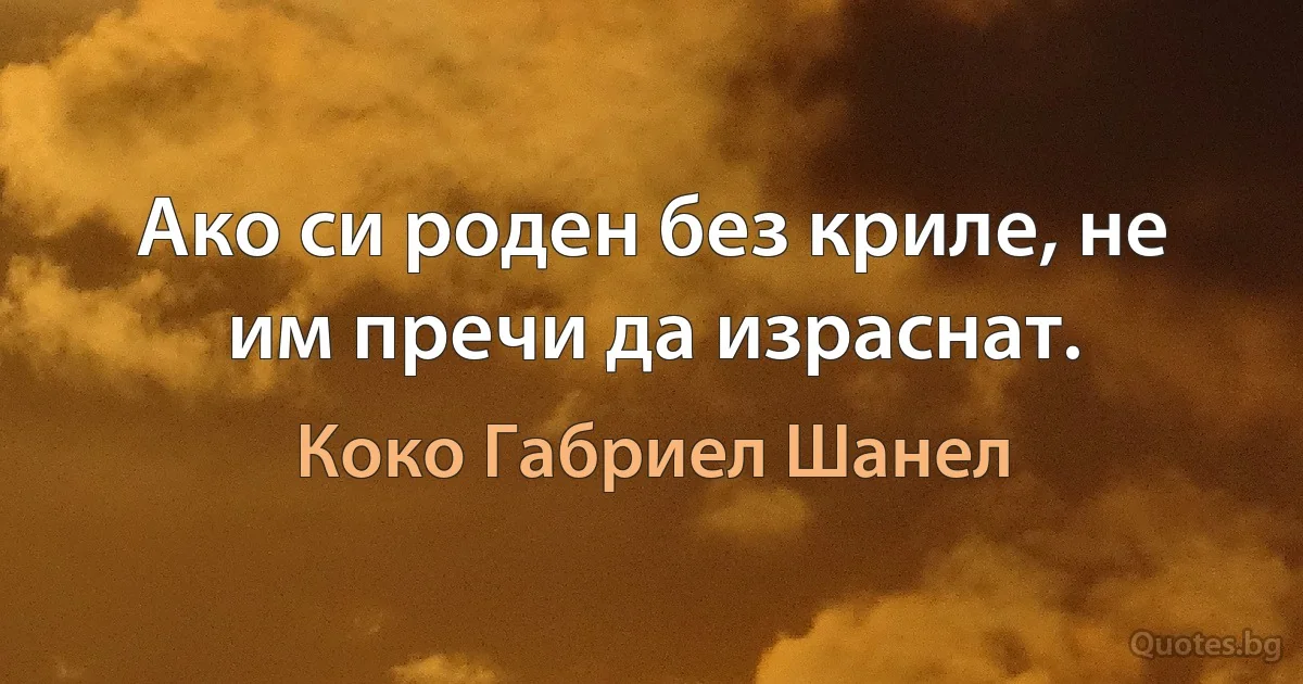 Ако си роден без криле, не им пречи да израснат. (Коко Габриел Шанел)