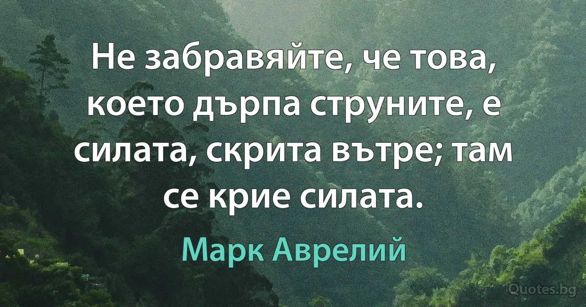 Не забравяйте, че това, което дърпа струните, е силата, скрита вътре; там се крие силата. (Марк Аврелий)