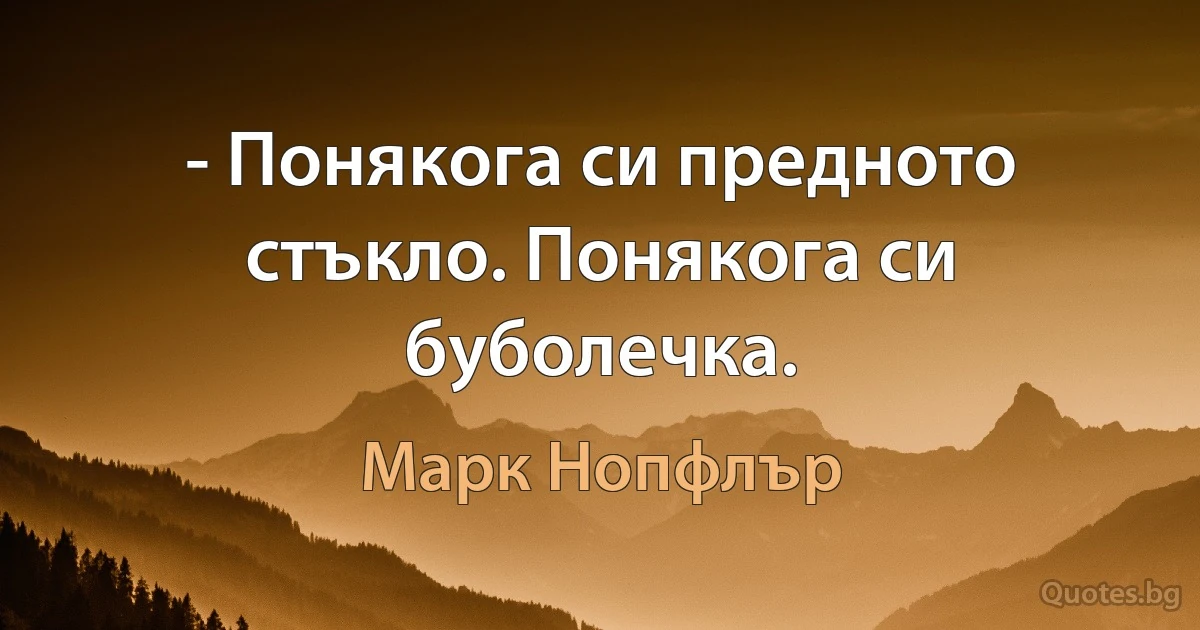 - Понякога си предното стъкло. Понякога си буболечка. (Марк Нопфлър)