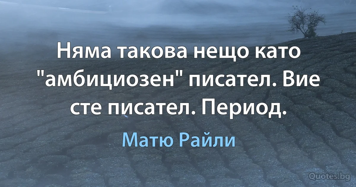 Няма такова нещо като "амбициозен" писател. Вие сте писател. Период. (Матю Райли)