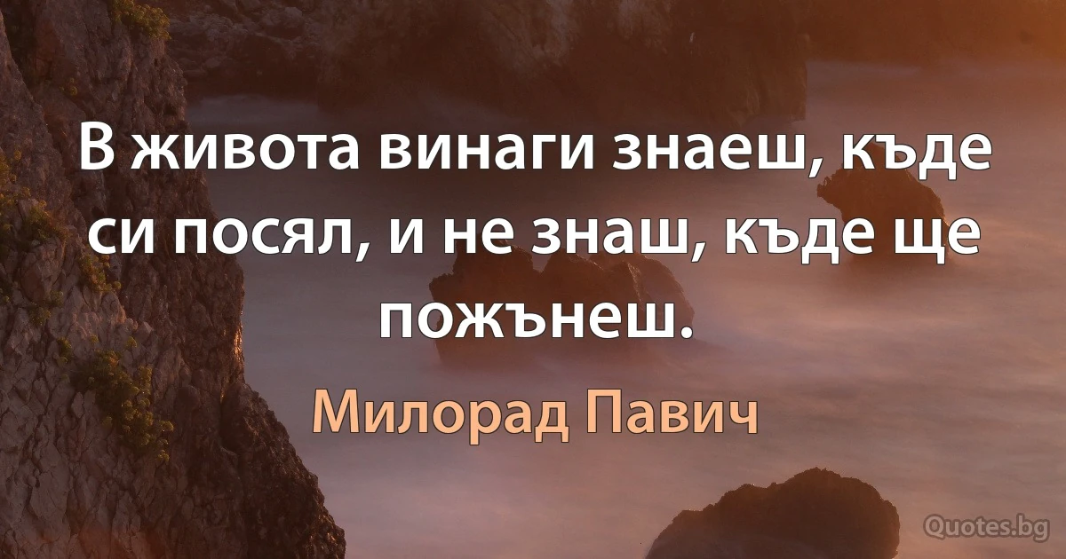 В живота винаги знаеш, къде си посял, и не знаш, къде ще пожънеш. (Милорад Павич)