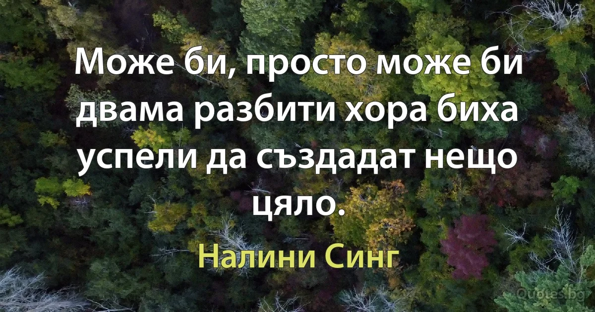 Може би, просто може би двама разбити хора биха успели да създадат нещо цяло. (Налини Синг)