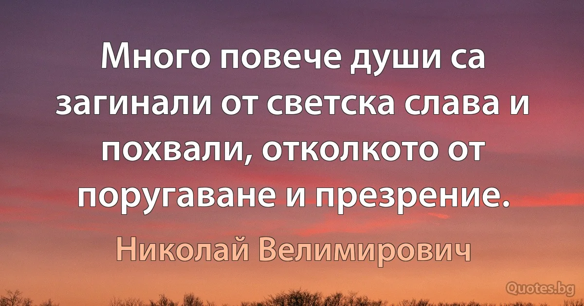 Много повече души са загинали от светска слава и похвали, отколкото от поругаване и презрение. (Николай Велимирович)