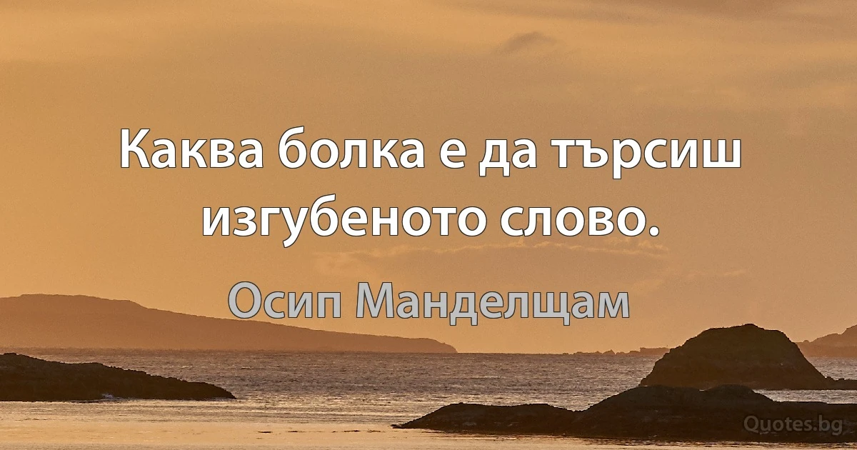 Каква болка е да търсиш изгубеното слово. (Осип Манделщам)