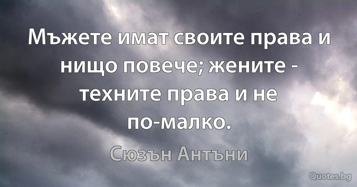 Мъжете имат своите права и нищо повече; жените - техните права и не по-малко. (Сюзън Антъни)