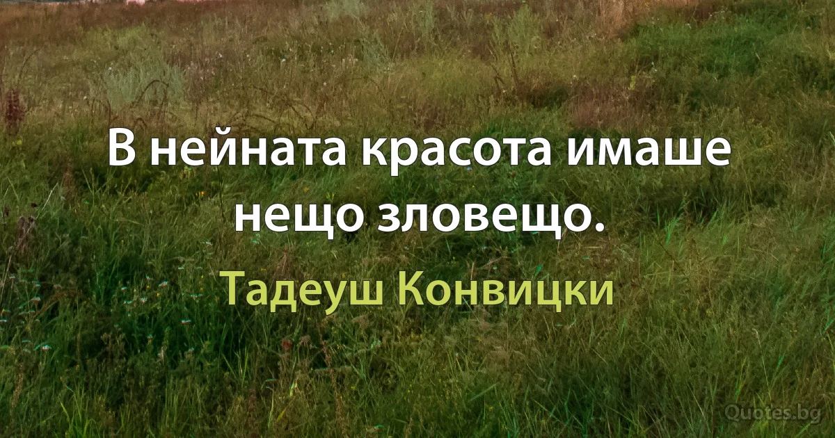 В нейната красота имаше нещо зловещо. (Тадеуш Конвицки)