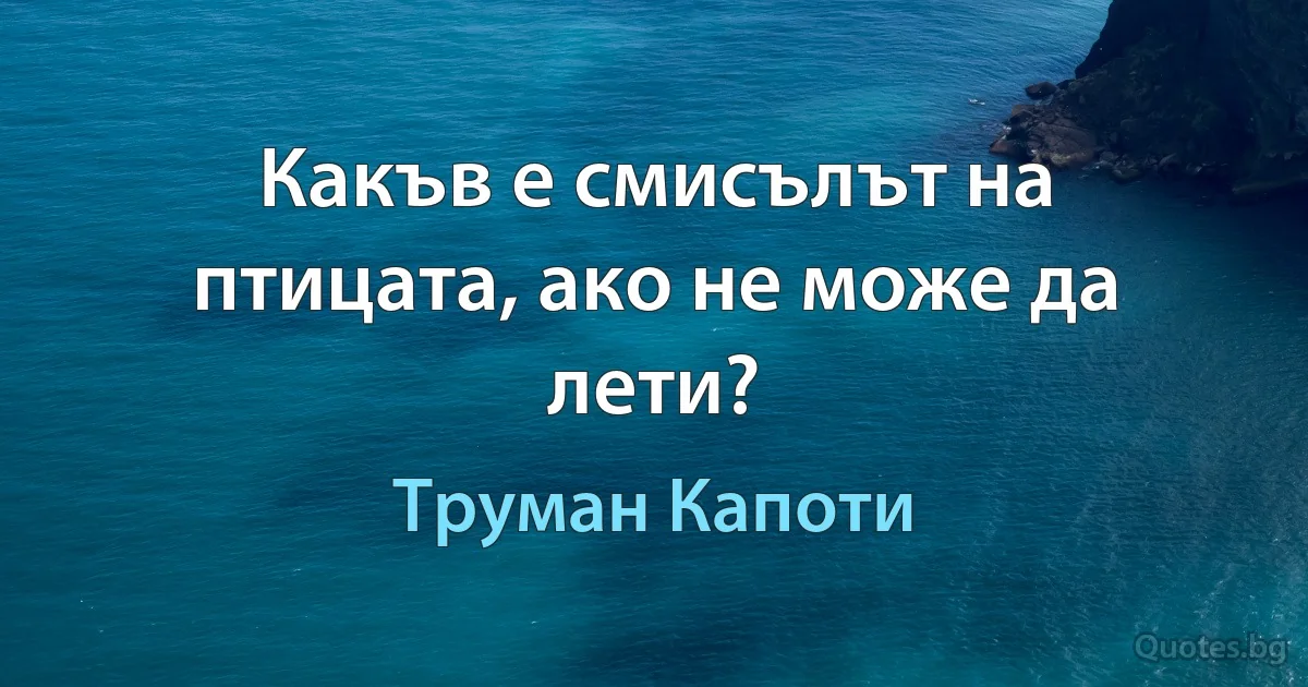 Какъв е смисълът на птицата, ако не може да лети? (Труман Капоти)