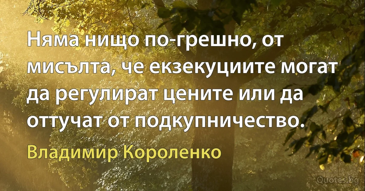 Няма нищо по-грешно, от мисълта, че екзекуциите могат да регулират цените или да оттучат от подкупничество. (Владимир Короленко)